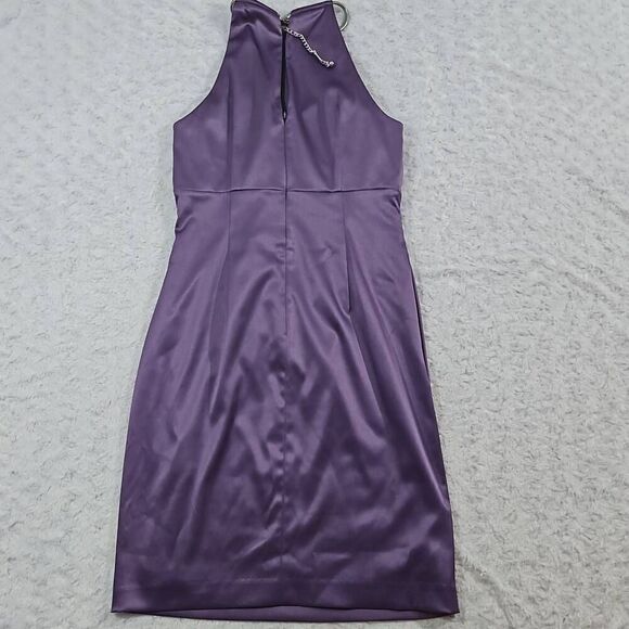 Eliza J Womens Size 8 Chain Strap Pleated Satin Cocktail Purple Dress Formal - Picture 9 of 11